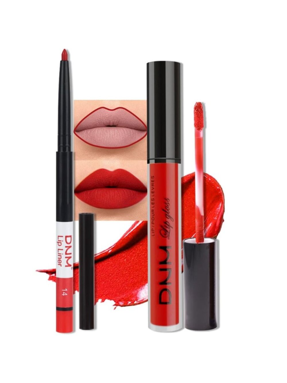 DNM 14# Ruby Red 2Pcs 24H Long-Lasting Matte Liquid Lipstick and Lip Liner Set